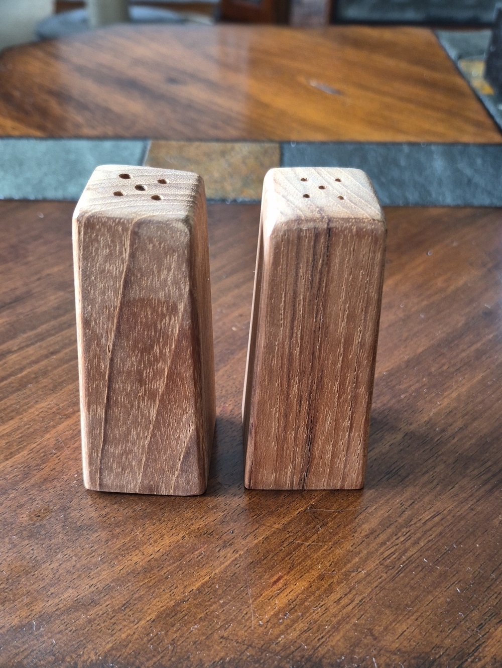 Handcrafted Wooden Salt and Pepper Shakers - Brown Finish